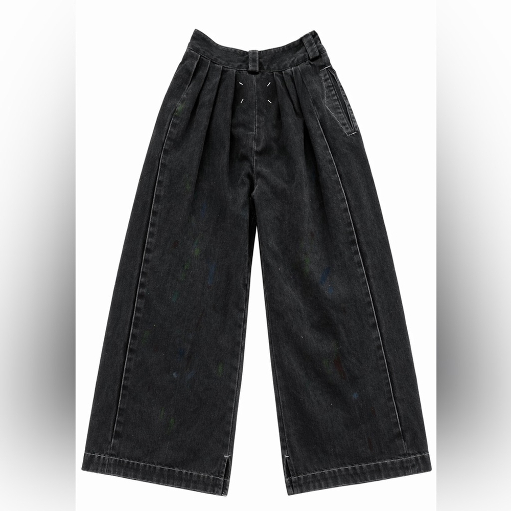 MM6 Maison Margiela Paint Splatter Wide Leg Denim Pants Black Size Small - Picture 11 of 13